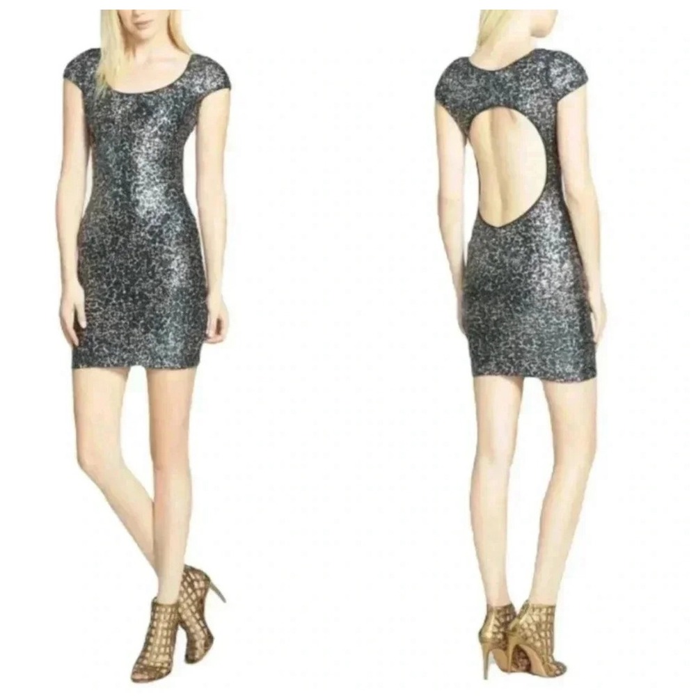 Dress the Population‎ Gabriella Sequined Bodycon Mini Dress Open Back XS Black